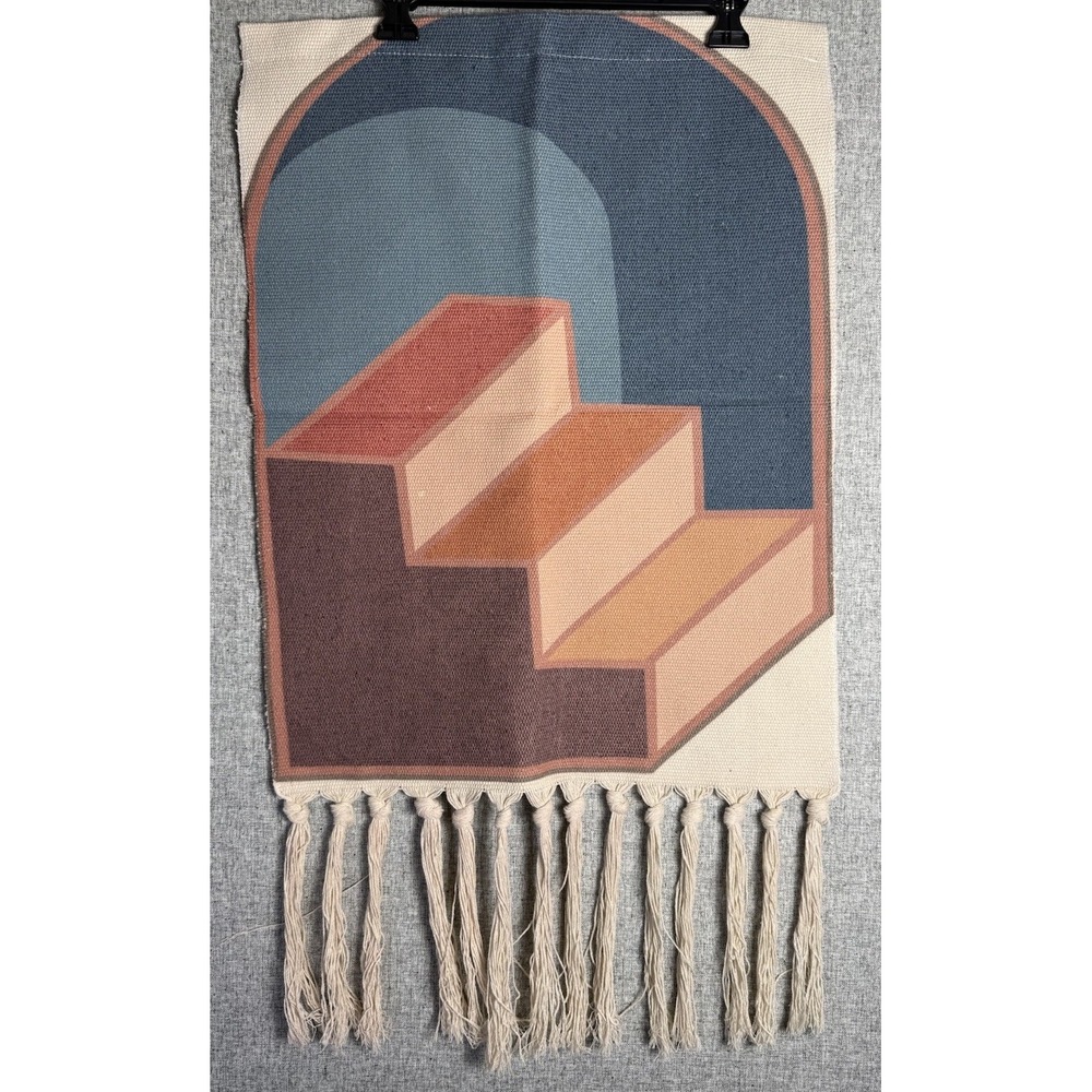 Greek Inspired‎ Tapestry Wall Hanging Macrame Boho Tassels Fabric Pink Blue Rust